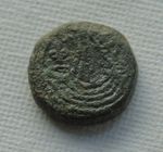 Medieval AE Bronze Coin Weight Gold Noble?, Ship Fleur De Lis, 17mm 5.98 grams