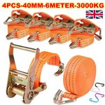4X Heavy Duty Ratchet Ties Down Straps 40mm-6-Meter Lashing Cargo/Luggage-3000KG