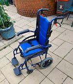 Angel Mobility Transport Wheelchair Foldable Detachable Footrests Blue 4-Wheel