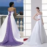 Embroidery Satin Wedding Dress Strapless Sweep Train A Line Corset Bridal Gown