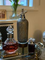 VINTAGE MESH SODA SYPHON GLASS BAR DISPLAY ( Not restored to dispense soda )