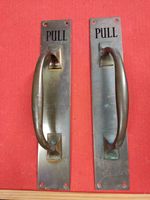 PAIR OF VINTAGE 12" SHOP PUB SALOON BRASS DOOR ENAMEL "PULL" HANDLES PLATES