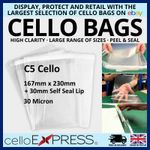 Cellophane Display Clear Cello Bag Self Seal C5 - 167mm x 230mm + 30mm lip