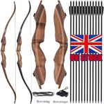 60'' Archery Takedown Recurve Bow 25-60lbs Wooden Riser RH Target Hunting Arrows