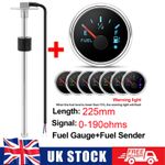 52mm Car Marine Boat Fuel Level Gauge E-F & 225mm Fuel Sending Unit 0-190ohms UK