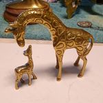 Solid Brass Giraffe Figurines/Statues Pair Mum & Baby Decorative Models
