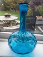 VINTAGE EMPOLI ITALY GLASS BLUE DIMPLE GENIE BOTTLE 23 CMS TALL