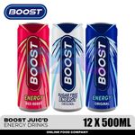 Boost Energy Drink (12 x 500ml) Cans | Original, Sugar Free & Red Berry