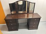 Solid Wood Mahogany Dressing Table Triple Mirror 142x71x42cm