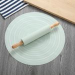 Rolling Pin Kit Silicone Dough Mat with  Scale Round Thickened Kneading Pad