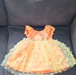 Blueberi Boulevard Peach Floral Tulle Fit & Flare Dress Bow 18-24 Months