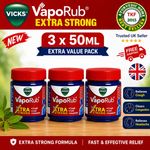Vicks VapoRub Xtra Strong 3 X 50ml Extra Strength Chest Rub Cold Cough Relief UK