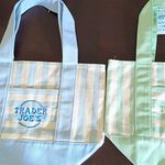 New Trader Joe's Mini Striped Canvas Tote Bag Set Of 2 Green Blue