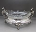 ANTIQUE LARGE SOLID SILVER & ETCHED GLASS TABLE CENTER PIECE 30CM 830g c1880