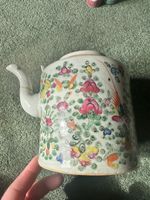Antique Chinese Famille Rose Porcelain Hand-Painted Floral & Bird Teapot