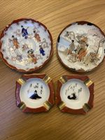 Bundle of Japanese Hand Painted Dishes Including 2 Ashtrays and 2 Bowls VGC