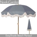 BEACH PARASOL 2m Easy Shade Striped Forest Green outdoor Nook Garden Umbrella