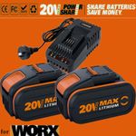 5.0Ah For WORX 20V Li-Ion Battery WA3551 WA3551.1 WA3553 WA3553.1 Cordless Tools