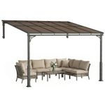 Outsunny 3.4 x 3 m Metal Lean-to Hardtop Gazebo, Wall-Mounted Pergola