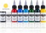 Tattoo Ink Black, White, Red, Purple, Yellow, Green, Sky Blue, Dark Blue 8PCS, D
