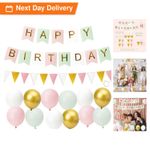 Happy Birthday Banner, Birthday Decorations for Girls and Women with 12 inch...