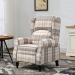 Recliner Armchair Push Back Recliner Chair with Footrest and Wood Legs Khaki