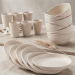 18PCS Round Dinner Set Wheat Straw Dining Plate Bowl Mug Unbreakable Dinnerware