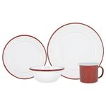 16 Piece White Enamel Dinner Set - cm - Red