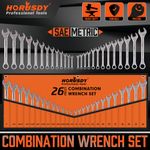 26pc Metric & Imperial Combination Spanner Wrench Set Standard 8-24MM 1/4"-1"