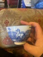 Lovely C19th Blue And White Tea Bowl With Horse Decoration