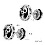 1 pc Men's Silver Skull Steel Stud Earrings Skeleton Halloween Gothic Punk Biker