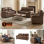 Walnut Brown Faux Leather Sofa Suite Armchair 2 & 3 Seater Bonded Living Room
