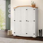 Corona Wardrobe 3 Door Arch Top White Painted Wax Mexican Solid Wood Pine Wooden