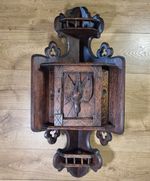 Antique French Oak Corner Wall Cabinet Carved Hanging Game Bird Gothic Revival