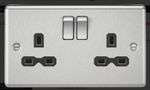 13A 2G DP SwITCHED Socket with Black Insert Rounded Edge Brushed Chrome REDUCED