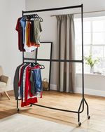 Clothes Rail Two Tier Heavy Duty Double Garment Hanging Rack Portable Wheels 