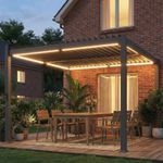3 x 3 m Louvered Pergola with Solar LED lights, Metal Louvred Roof, Black