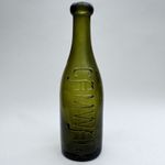 Antique CAMWAL Amber Green Glass Split Soda Water Bottle Embossed c1900