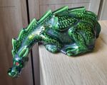Vintage Mid-Century Modern Green Drip-Glaze Ceramic Dragon