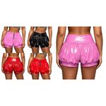 Women Bloomers Glossy Hot Pants Eye‑catching Shorts Front‑zipper Trunks Cuffed