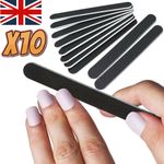 10 Pcs Nail Files Straight Large Black Emery Board Medium Abrasive Pro Salon