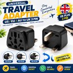 Universal Travel Plug Adapter US EU AU to UK 3 Pin Socket Converter Black