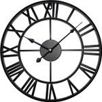 Vintage Large Metal Wall Clock 16" Roman Numerals Silent Non-Ticking Black Decor