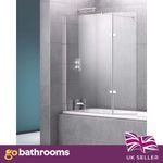 1300 Chrome Bath Shower Screen 8mm Easy Clean Fixed Screen & Flapper Panel