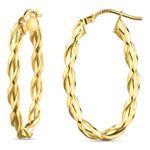 9ct Yellow Gold Twisted Hoop Earrings 29mm Length UK Hallmarked Made in Italy