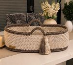 ElTheLabel handmade Woven Oval Moses Basket with Handles, Portable, Tassel