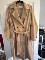 Stradivarius Women's Beige Long Double-Breasted Belted Trench Coat Size S