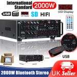 2000W Bluetooth Power Amplifier Stereo Receiver Hifi Amp USB Reade 2CH w/ Remote