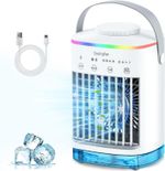 Portable Air Cooler 4-in-1 Evaporative Mini AC 700ml Timer 2–8H 4 Speeds 7 LED –
