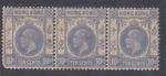 U16-51 1907 Hong Kong 10c blue strip of 3stamps EDWVII MH (heavy toning (v)